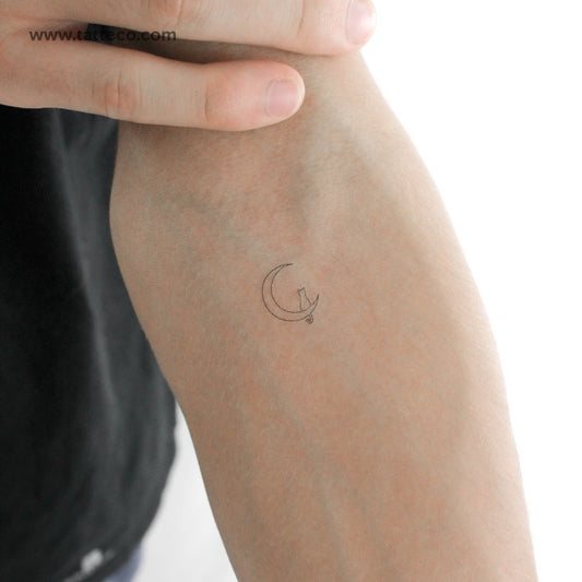 Tatuaje temporal de una sola línea de gato en la luna (juego de 3)