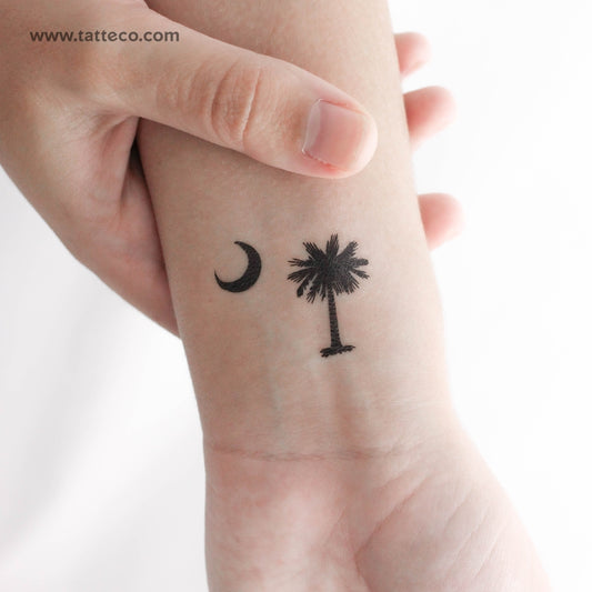Tatuaje temporal de palmera y luna de Carolina del Sur (juego de 3)