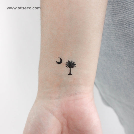 Tatuaje temporal de palmera y media luna de Carolina del Sur (juego de 3)