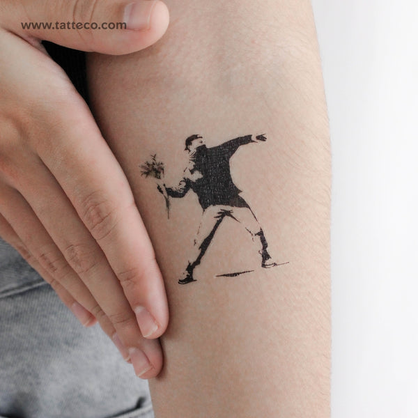 Banksy's Flower Thrower Temporary Tattoo - Set of 3