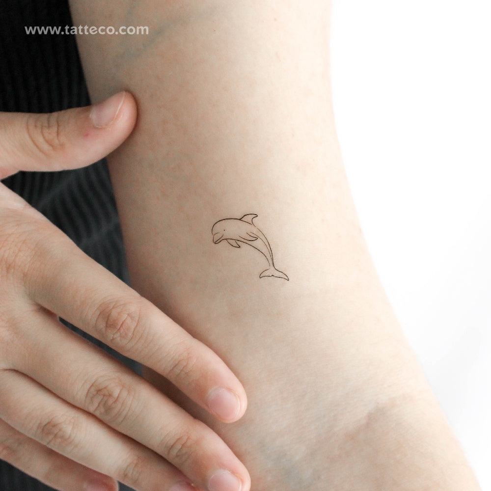 Fine Line Dolphin Temporary Tattoo - Set of 3