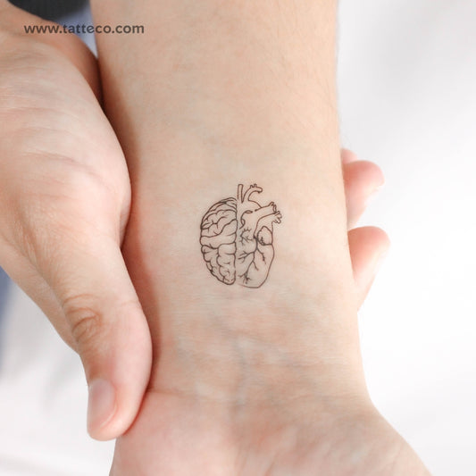 Tatuaje temporal anatómico de corazón y cerebro (juego de 3)
