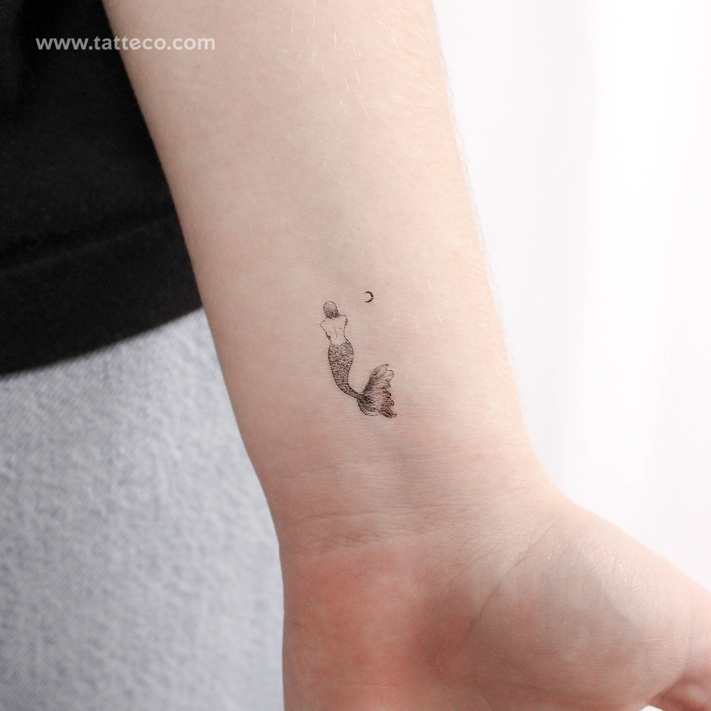 Mermaid And Moon Temporary Tattoo - Set of 3