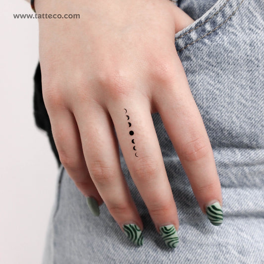 Tatuaje temporal de fases lunares verticales pequeñas (juego de 3)