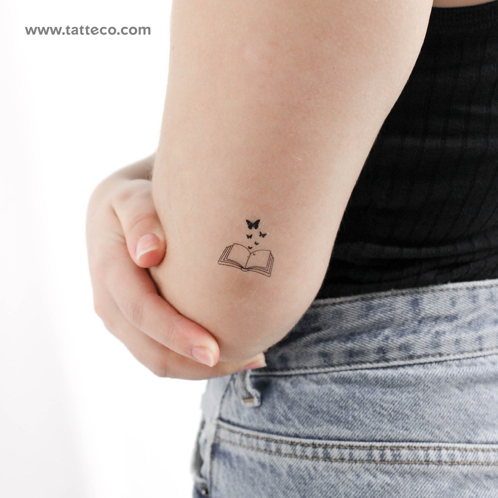 Small Butterfly Book Temporary Tattoo - Set of 3, image size:1000x1000