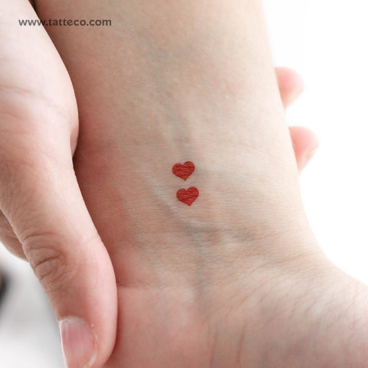 Tatuaje temporal de dos corazones rojos (juego de 3)