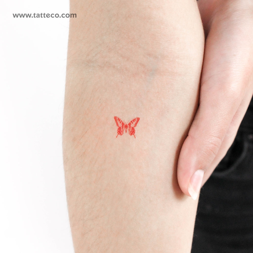 Tatuaje temporal de mariposa roja diminuta - Juego de 3