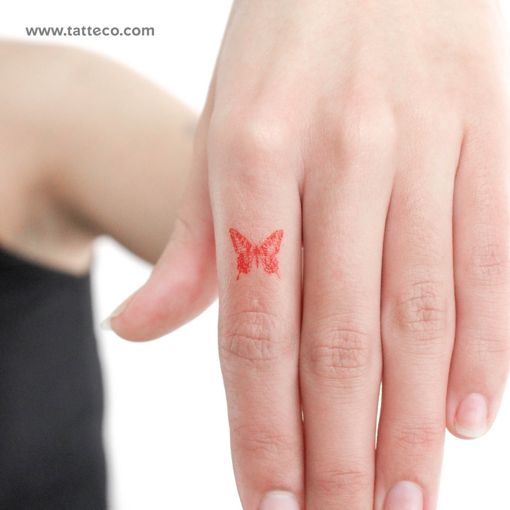 Tatuaje temporal de mariposa roja diminuta - Juego de 3