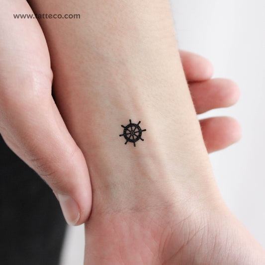 Tiny Ship Wheel Temporary Tattoo - Set of 3