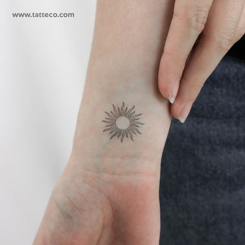 Fine Line Shining Sun Temporary Tattoo - Set of 3