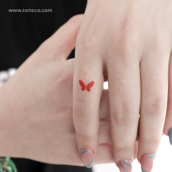 Red Minimal Butterfly Temporary Tattoo - Set of 3