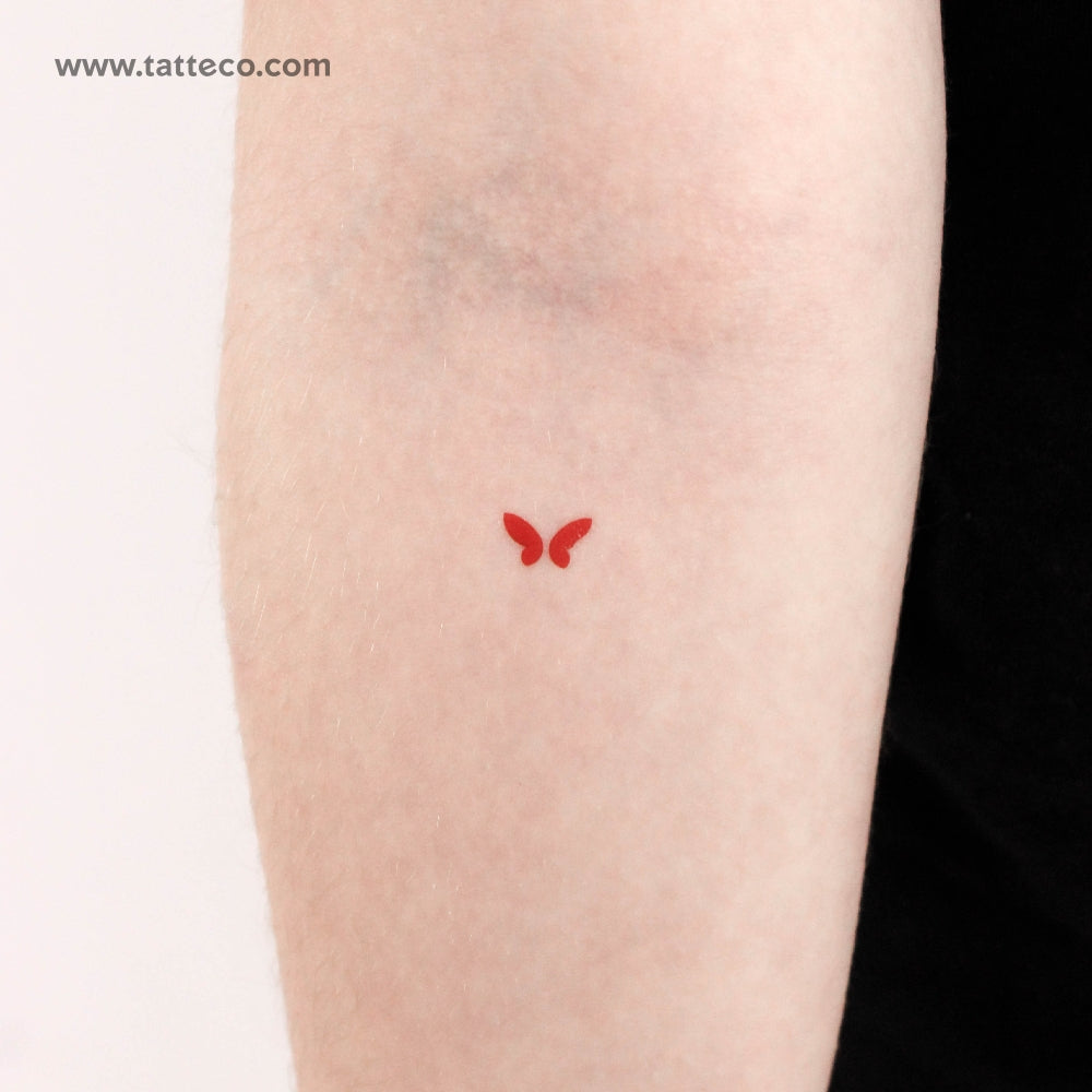 Red Minimal Butterfly Temporary Tattoo - Set of 3
