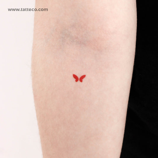 Red Minimal Butterfly Temporary Tattoo - Set of 3