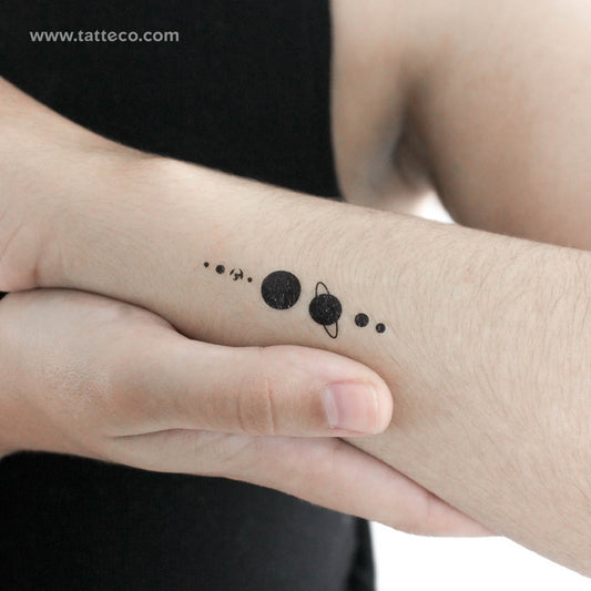 Tatuaje temporal minimalista del sistema solar (juego de 3)