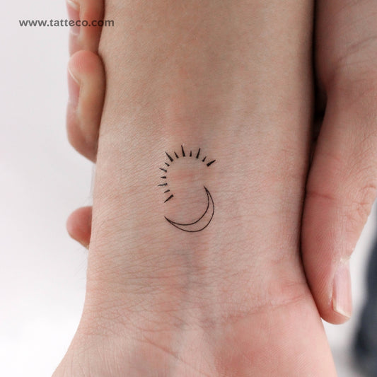 Tatuaje temporal minimalista de sol y luna (juego de 3)