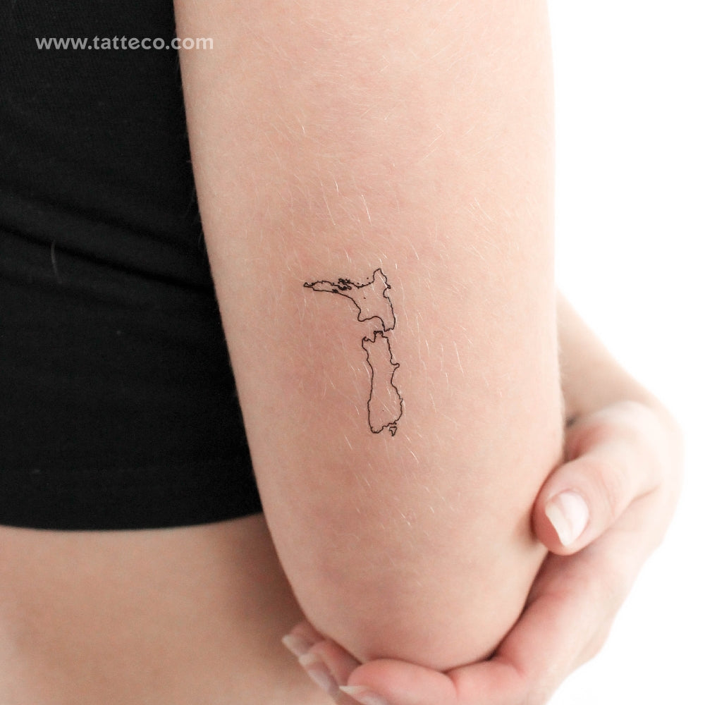 New Zealand Map Outline Temporary Tattoo - Set of 3