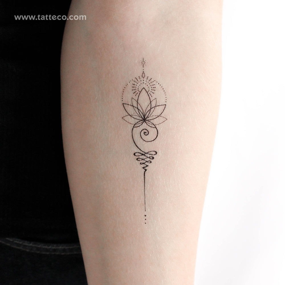 Enlightened Unalome Lotus Temporary Tattoo - Set of 3