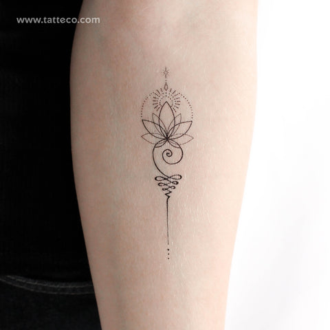 Enlightened Unalome Lotus Temporary Tattoo - Set of 3