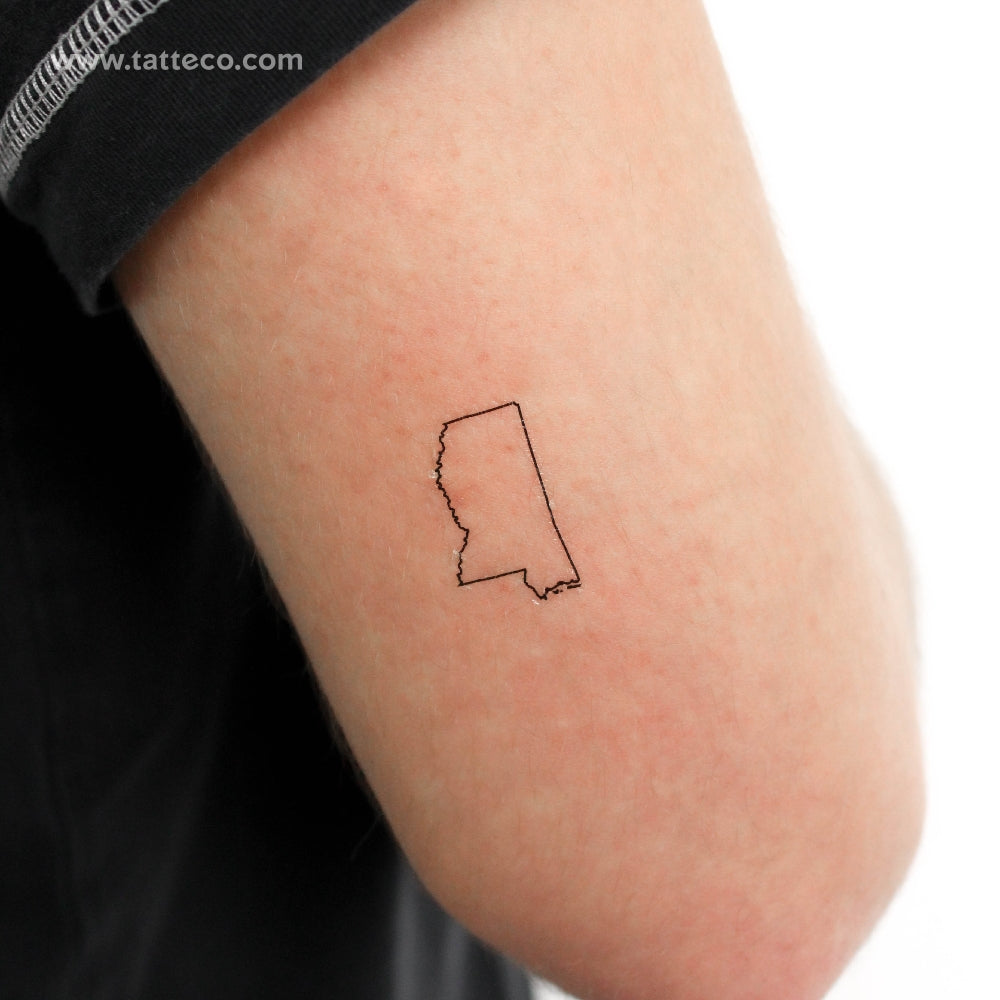 Mississippi Map Outline Temporary Tattoo - Set of 3