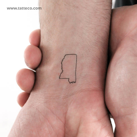 Mississippi Map Outline Temporary Tattoo - Set of 3