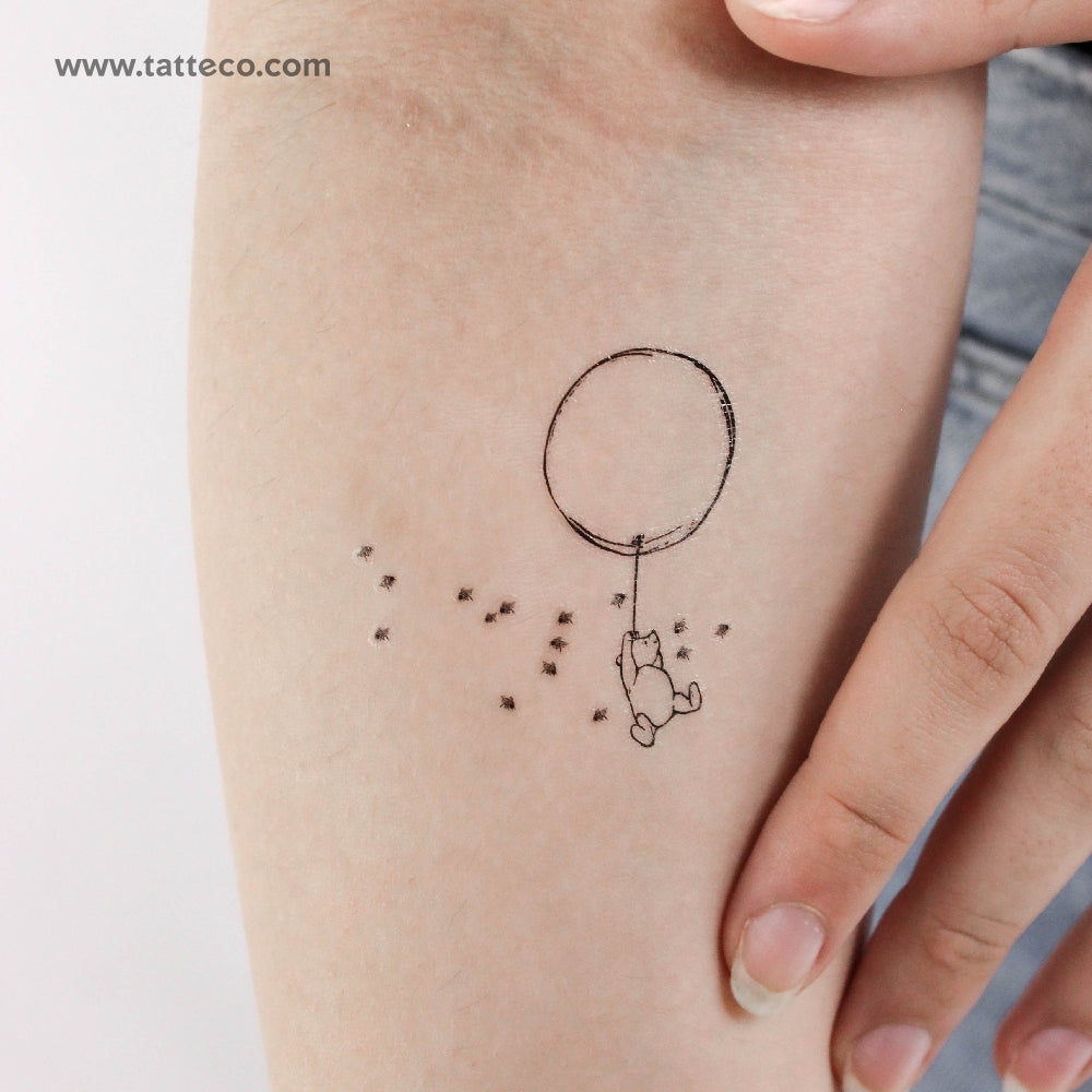Tatuaje temporal clásico de Winnie the Pooh con globo y abejas (juego de 3)