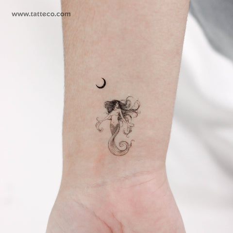 Mermaid And Half Moon Temporary Tattoo - Set of 3