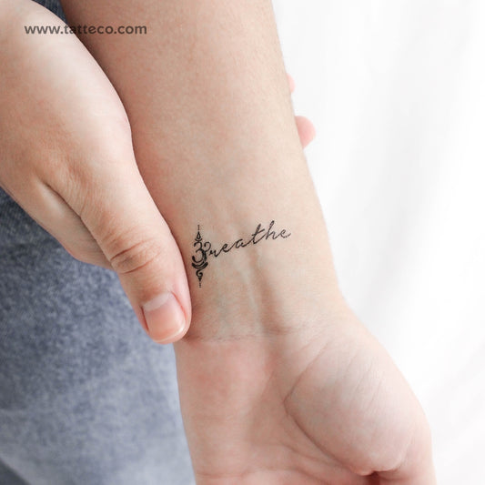 Tatuaje temporal con la palabra "Respirar" y símbolo - Juego de 3