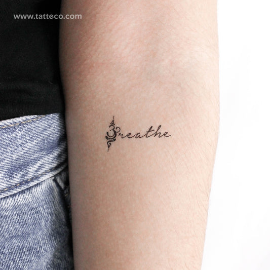 Tatuaje temporal con la palabra "Respirar" y símbolo - Juego de 3