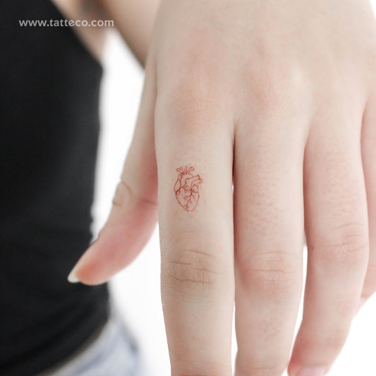 Tatuaje temporal pequeño de corazón anatómico rojo (juego de 3)