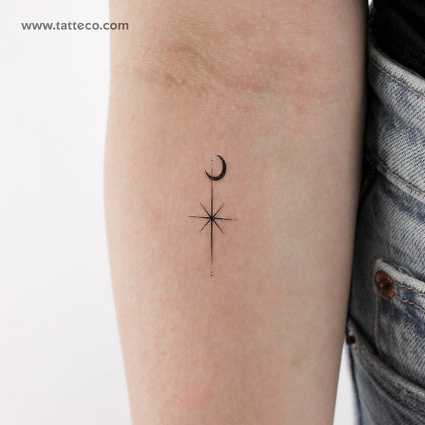 North Star And Moon Temporary Tattoo - Set of 3
