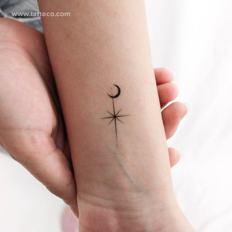 North Star And Moon Temporary Tattoo - Set of 3