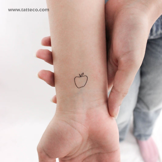 Tatuaje temporal minimalista de manzana - Juego de 3