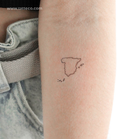 Spain Map Outline Temporary Tattoo - Set of 3