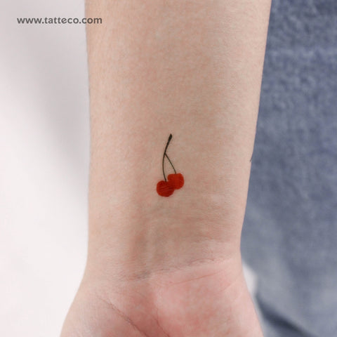 Watercolor Cherry Couple Temporary Tattoo - Set of 3