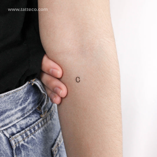 C Uppercase Typewriter Letter Temporary Tattoo - Set of 3