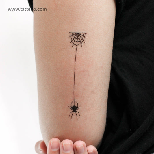 Spiderweb Hanging Spider Temporary Tattoo - Set of 3