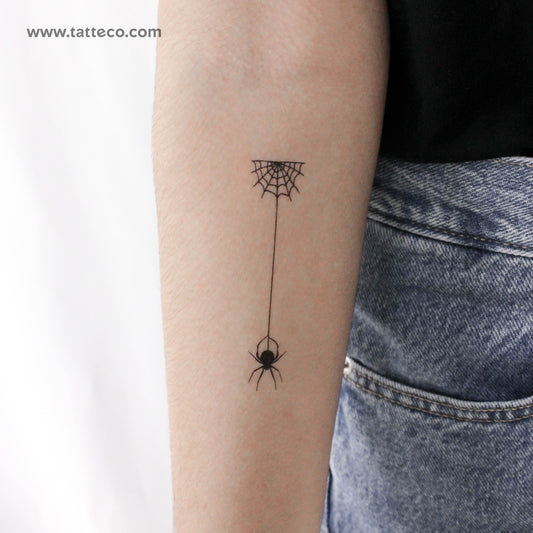 Spiderweb Hanging Spider Temporary Tattoo - Set of 3