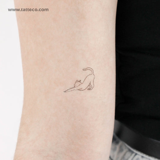Tatuaje temporal minimalista de gato estirado (juego de 3)
