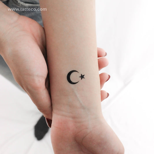 Tatuaje temporal de estrella y media luna - Juego de 3