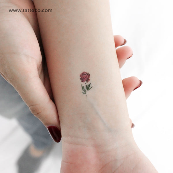 Small Pink Peony Temporary Tattoo by Lena