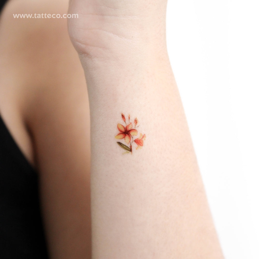 Small Watercolor Plumeria Temporary Tattoo - Set of 3