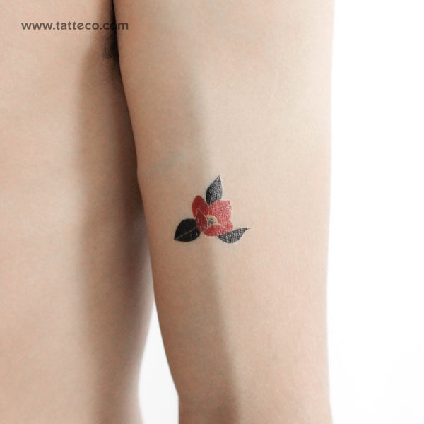 Red Camellia By ZIhee Temporary Tattoo - Set of 3