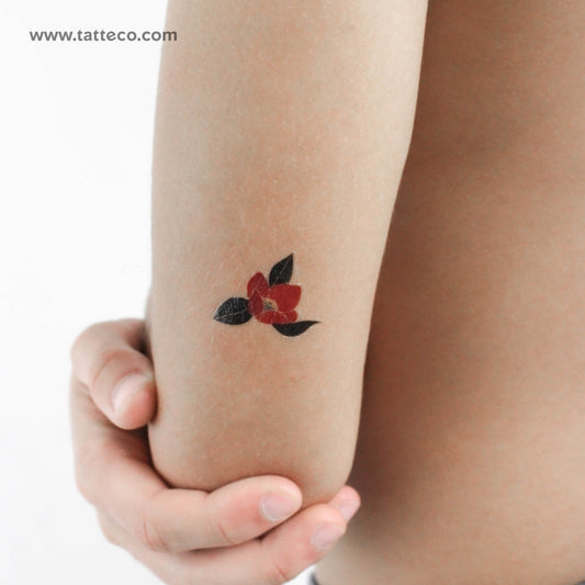 Red Camellia By ZIhee Temporary Tattoo - Set of 3