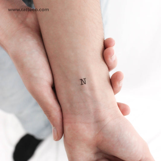 N Uppercase Typewriter Letter Temporary Tattoo - Set of 3