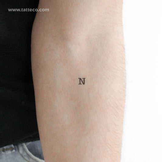 N Uppercase Typewriter Letter Temporary Tattoo - Set of 3
