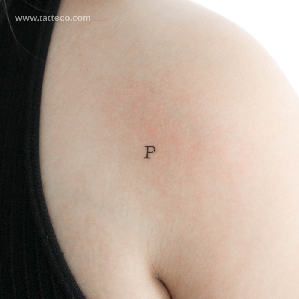 P Uppercase Typewriter Letter Temporary Tattoo - Set of 3