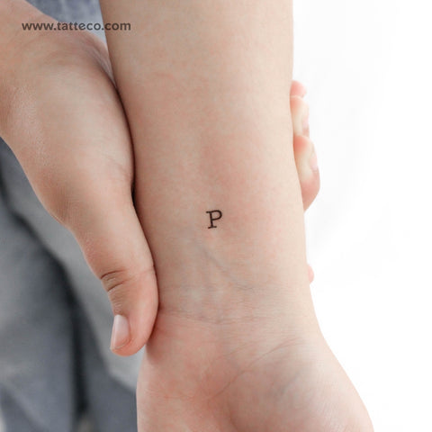 P Uppercase Typewriter Letter Temporary Tattoo - Set of 3