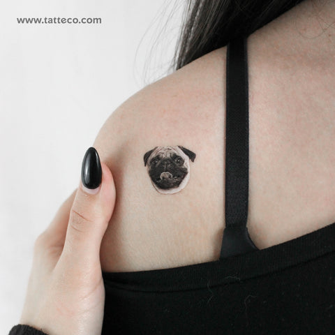 Pug Portrait Temporary Tattoo - Set of 3