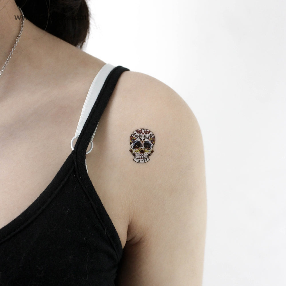 Tatuaje temporal de calavera de azúcar pequeña - Juego de 3