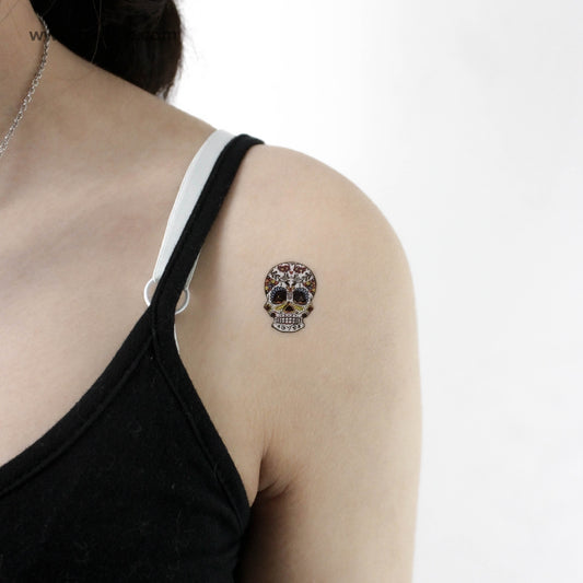 Tatuaje temporal de calavera de azúcar pequeña - Juego de 3